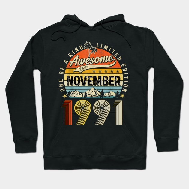 Awesome Since November 1991 Vintage 32nd Birthday Hoodie by Vintage White Rose Bouquets